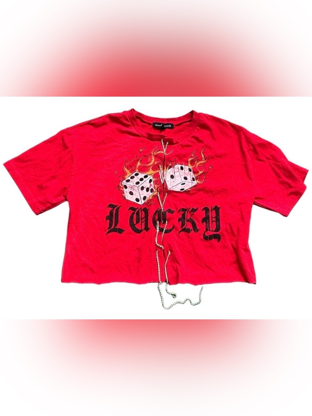 Social Scene Red Rhinestone Lucky Dice Crop Top XL
